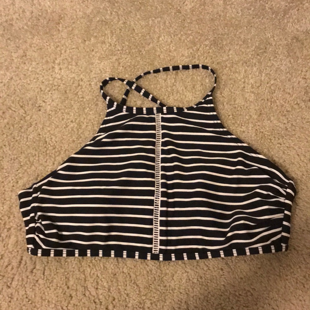 black and white striped bikini top